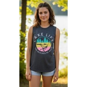 Lake Life cuz beaches be salty Graphic  Tank top Dark Gray Size S